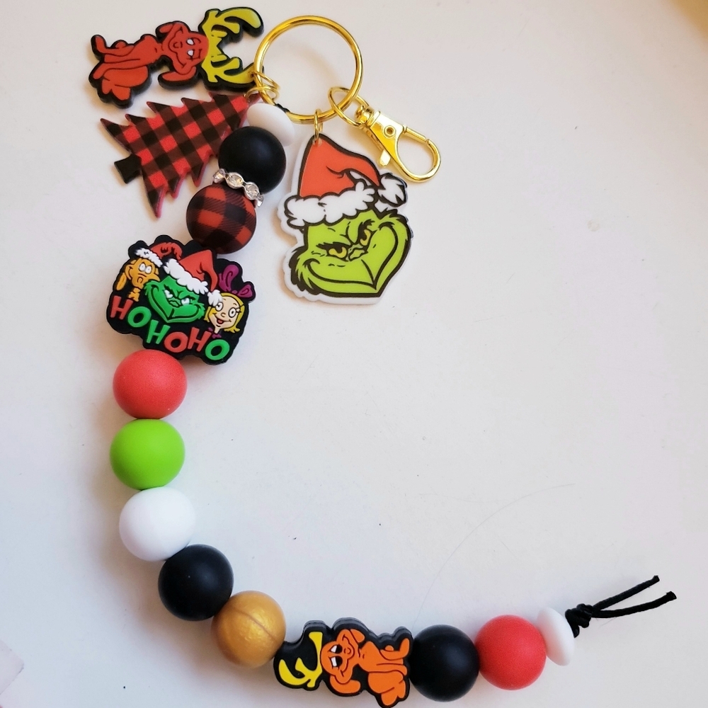 Handmade Long Holiday Grinch Max Cindy Lou Who Silicone Focal Bead Keychain